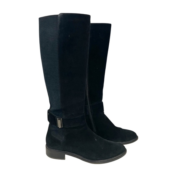 Aquatalia Giada Black Suede Knee High Riding Boots Water Resistant Italy 7.5 - Picture 2 of 10